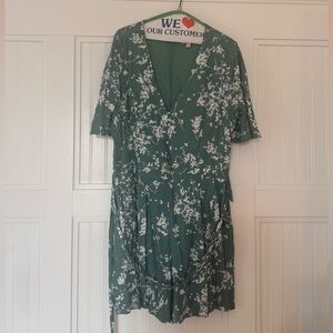 Greylin Green Floral V-Neck Midi Dress